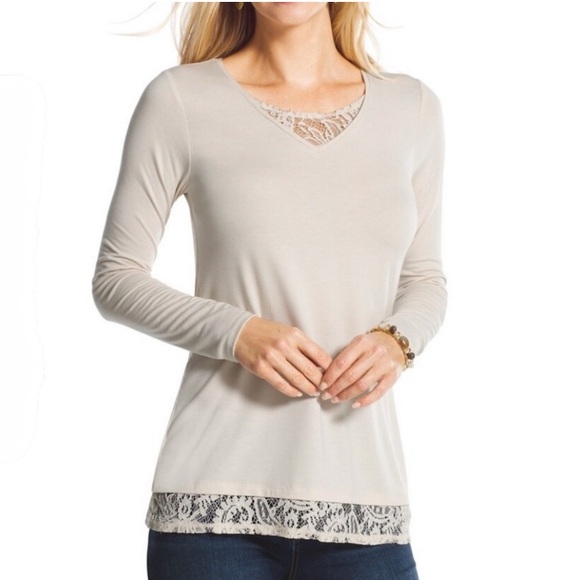 Chico's Tops - Chico’s Angie Lace Detail Long Sleeve Top Ladies 2